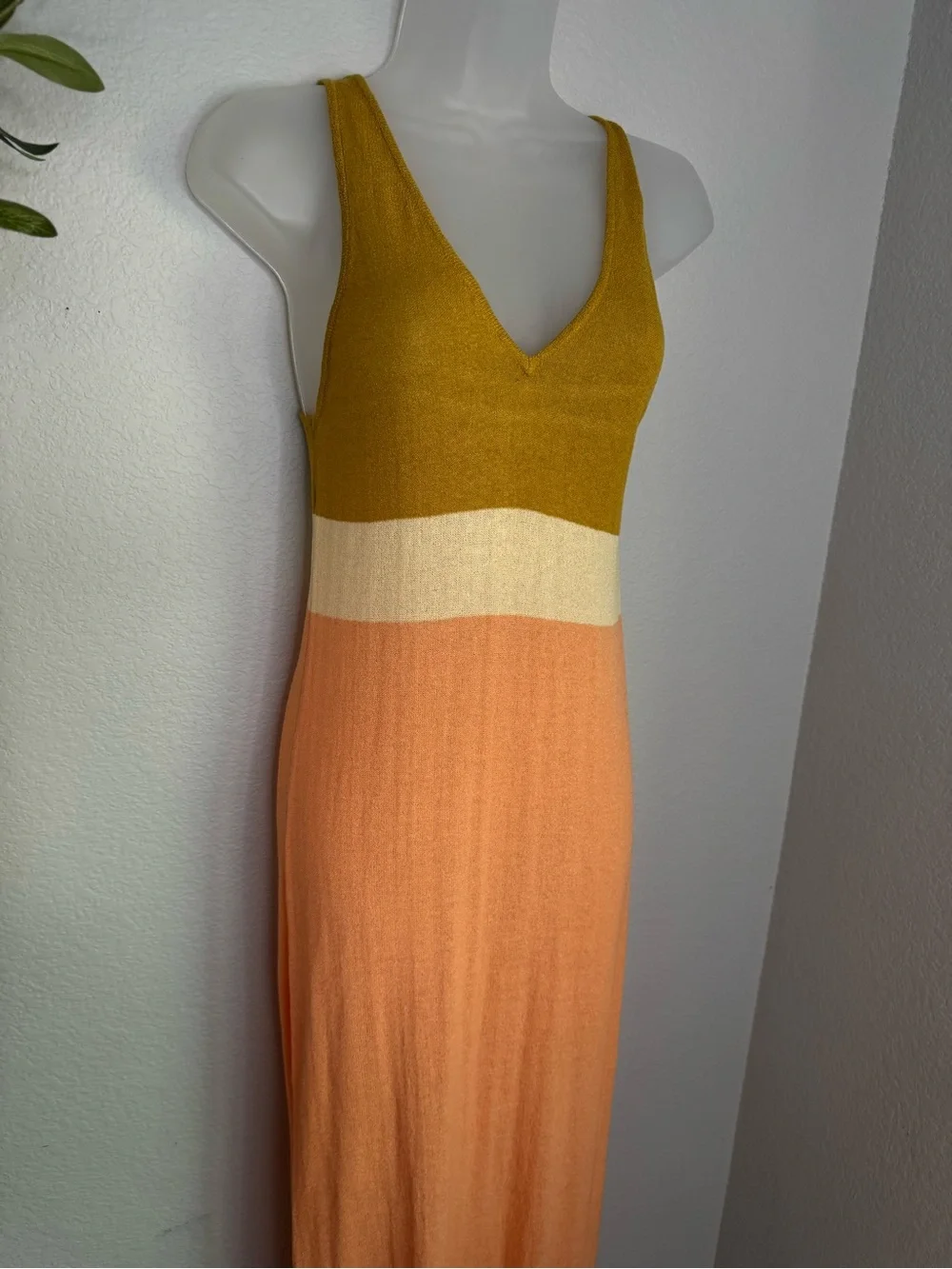 Free People FP Beach Color Block Knit Maxi Dress S NWT Mustard Peach Boho